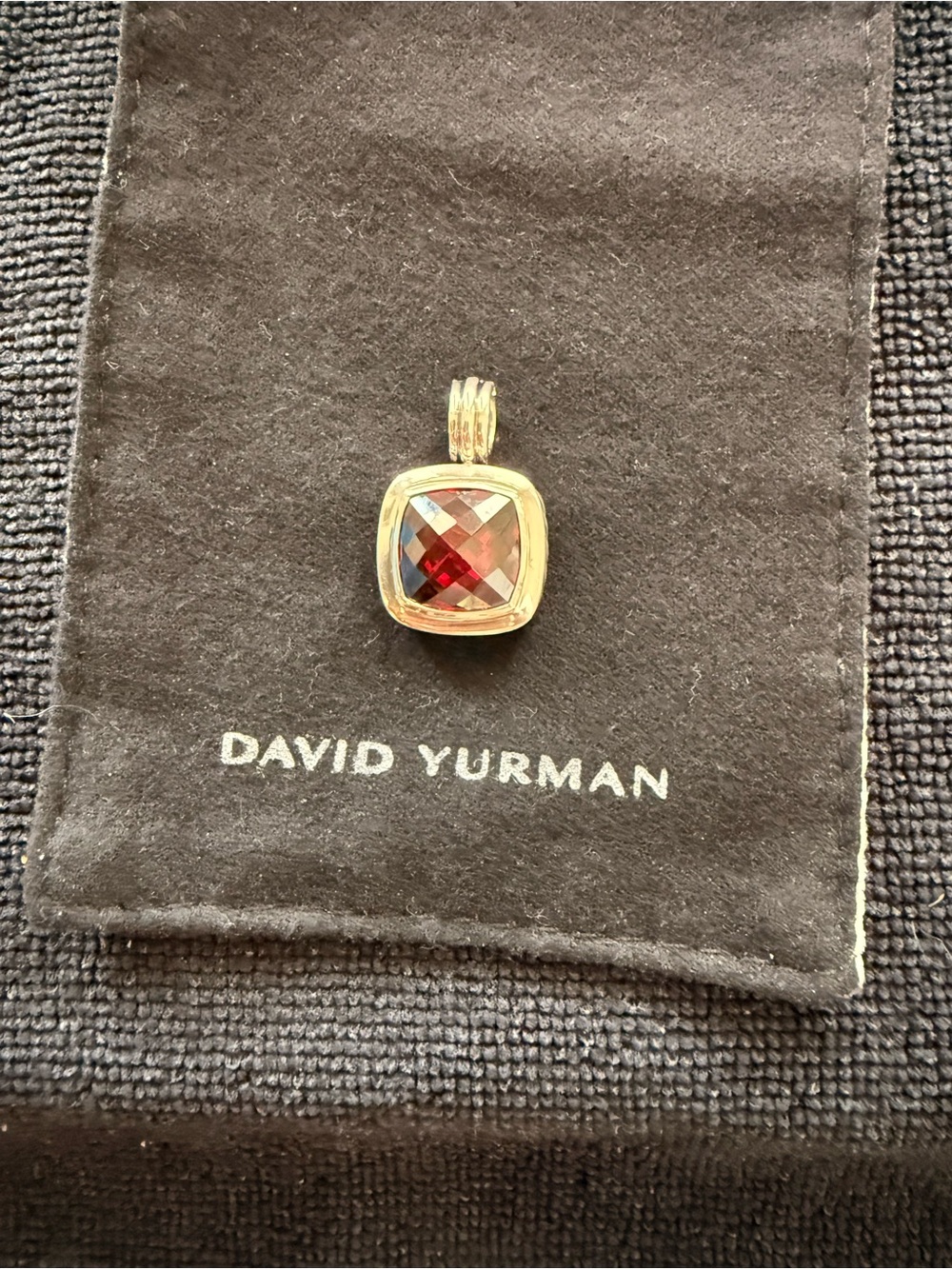David Yurman 925 Sterling Silver Cushion Garnet Pendant Fine Jewelry